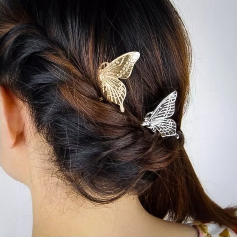New! Set Silver Butterfly Hair Combs - Picture 1 of 2